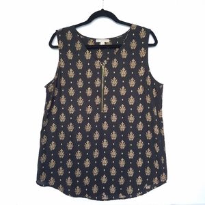 Dress Barn Sleeveless Zip Top Black & Gold Large